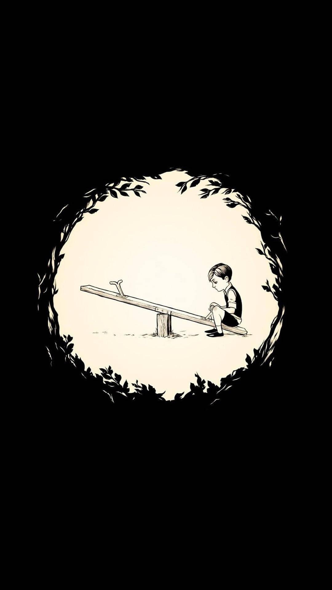 Unique Sad Boy Cartoon Seesaw Art — 1080x1920 wallpaper