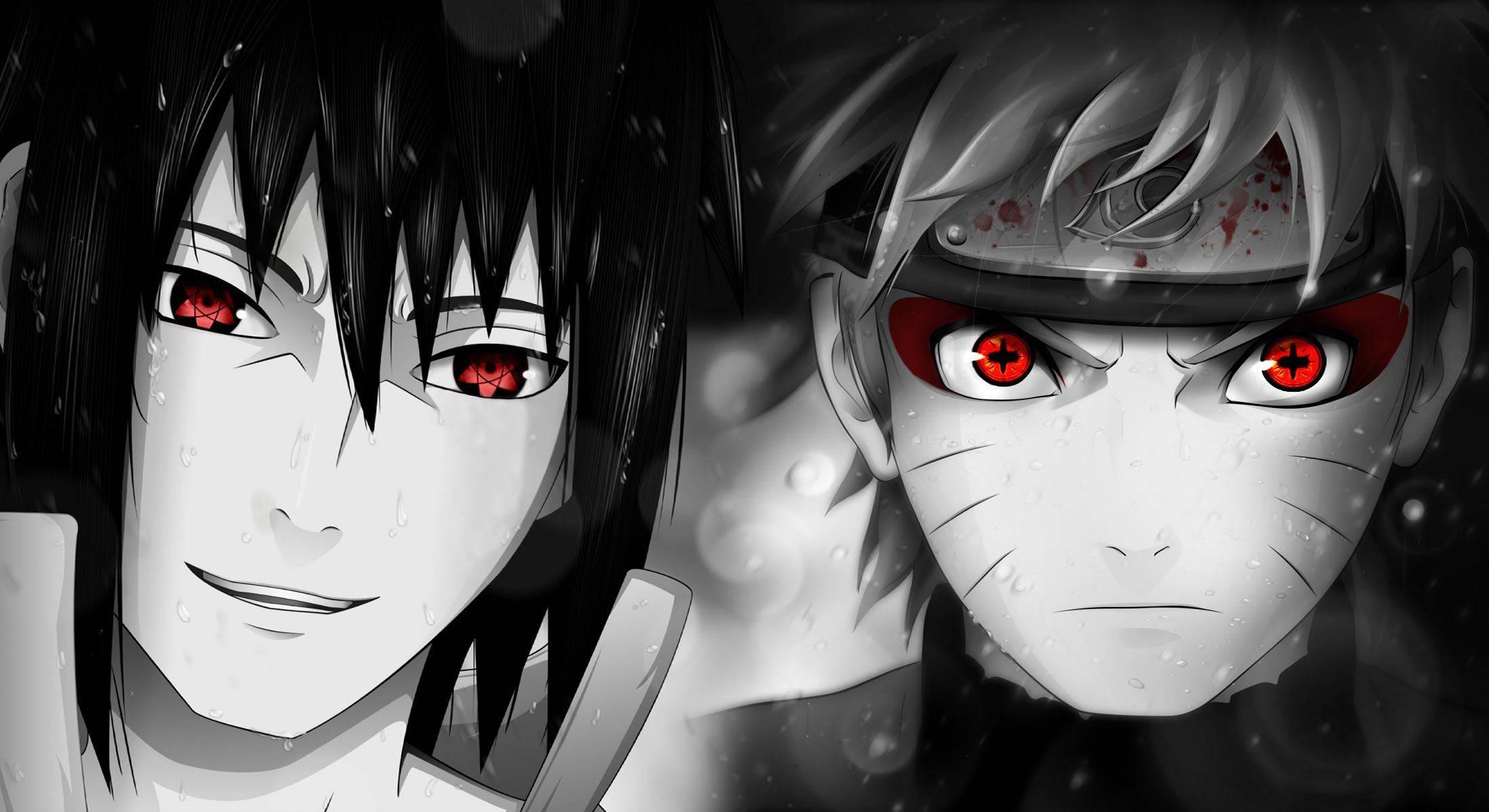 Unleashing their ultimate power - Sasuke Uchiha's Sharingan and Naruto Uzumaki's Nine Tail Sage Mode — 2200x1200 wallpaper