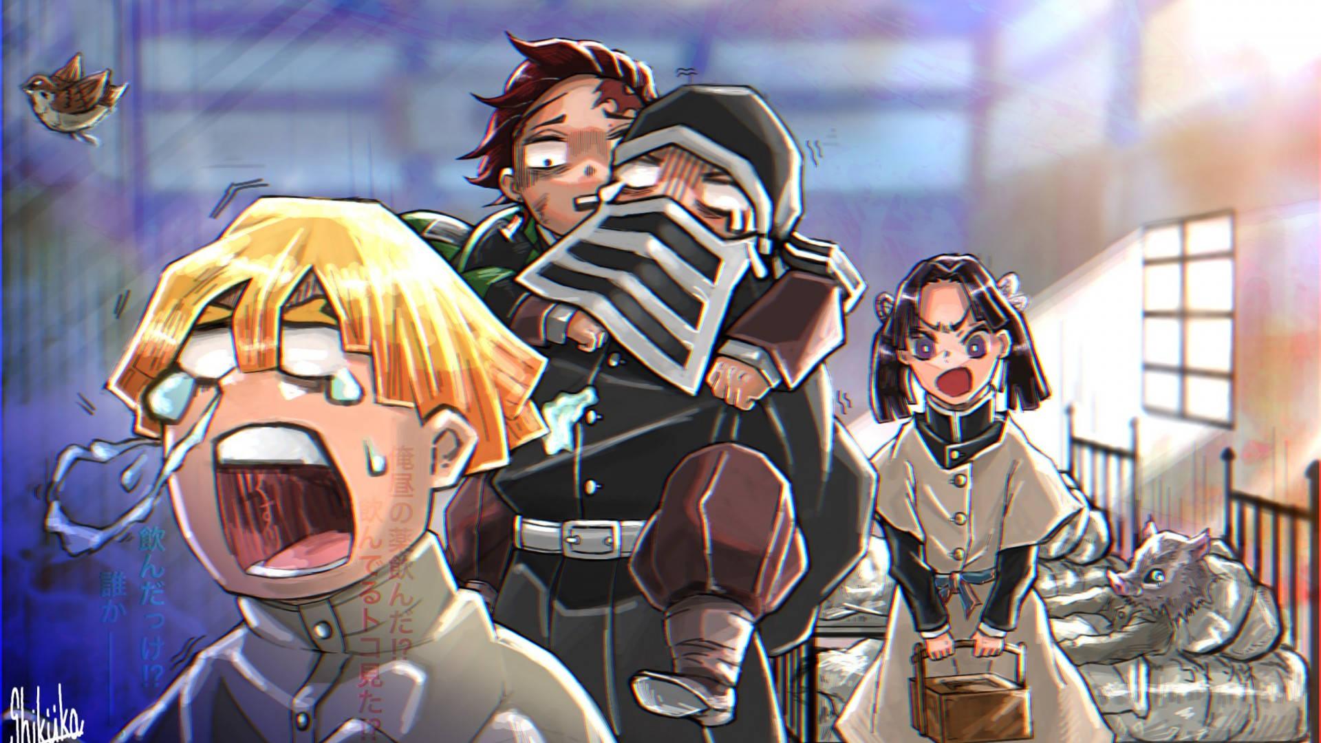 Unyielding spirit: A tearful moment with Zenitsu at the Butterfly Mansion. — 1920x1080 wallpaper