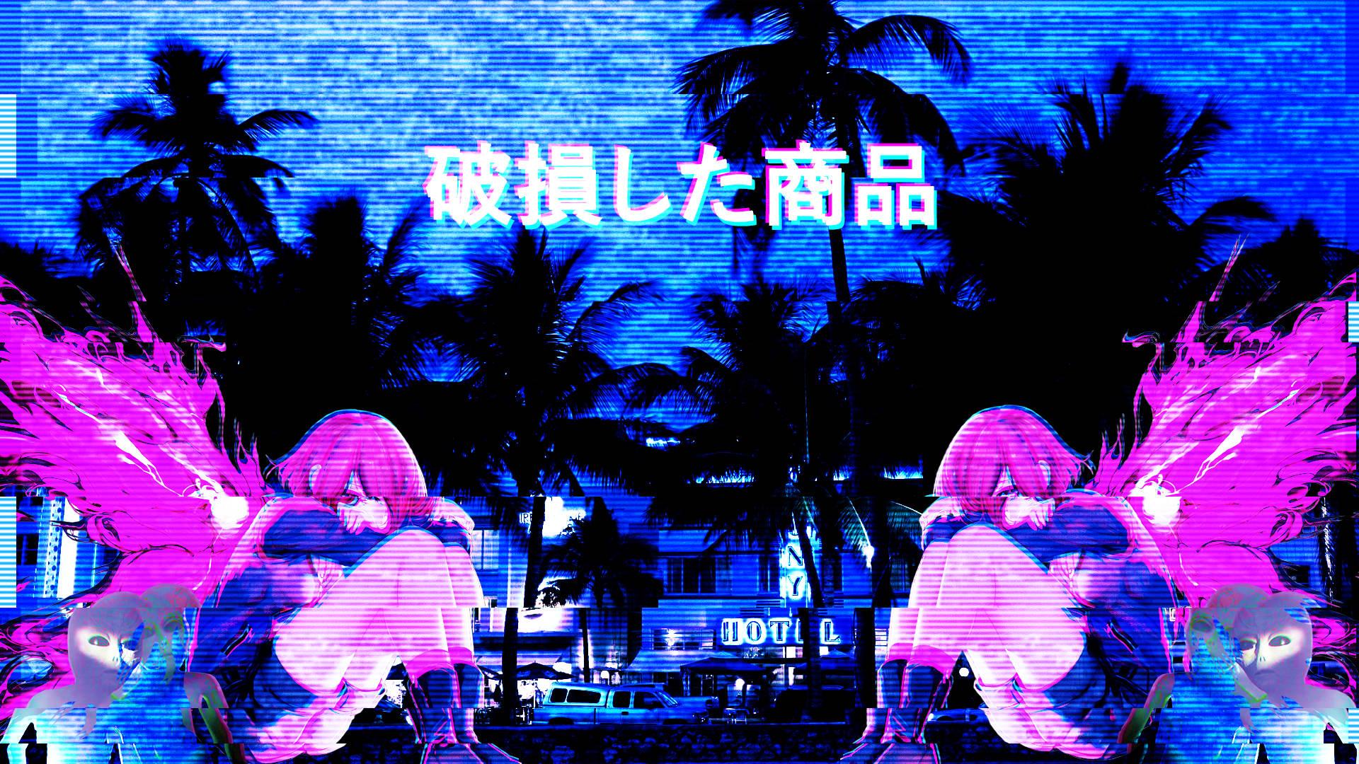 Vaporwave Glitch Anime Aesthetic — 1920x1080 wallpaper