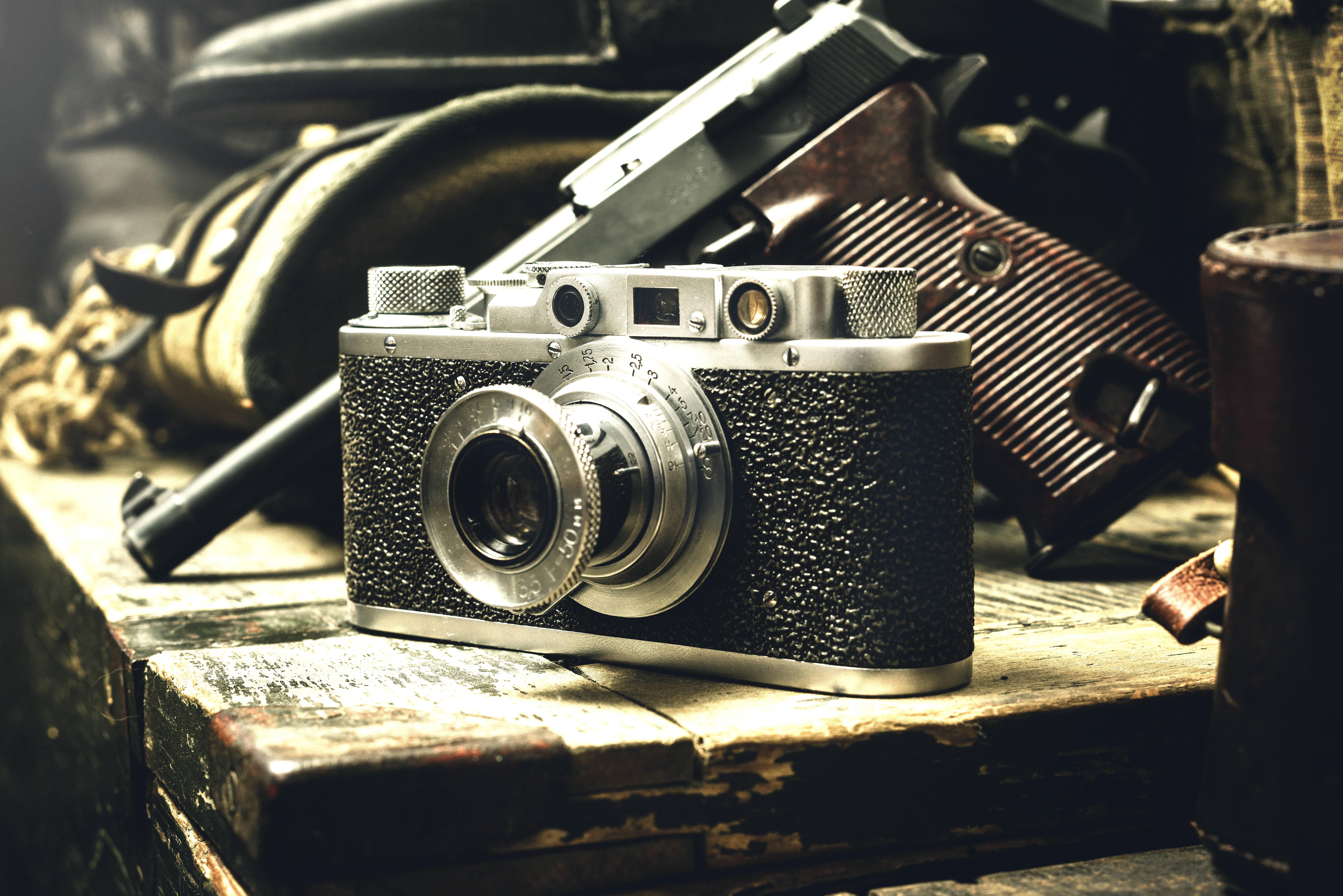 Vintage Camera And Gun — 7255x4842 wallpaper