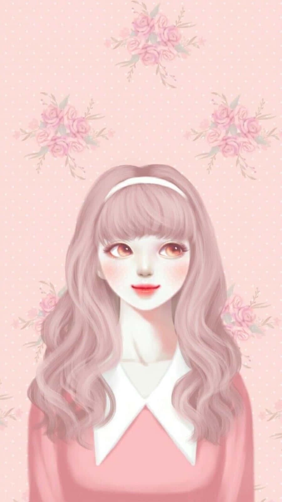 Vintage Pink Korean Anime Girl — 900x1600 wallpaper