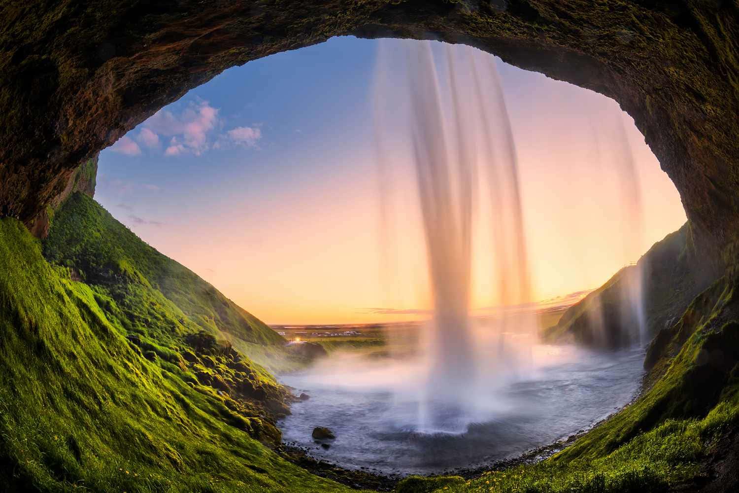 Waterfall In A Cave Nature Picture — 1500x1000 wallpaper