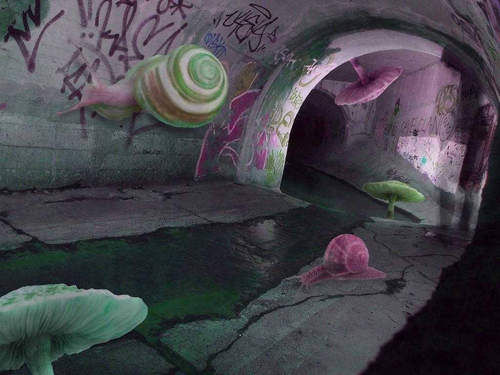 Weirdcore Cave With Paint Artworks — 1024x768 wallpaper