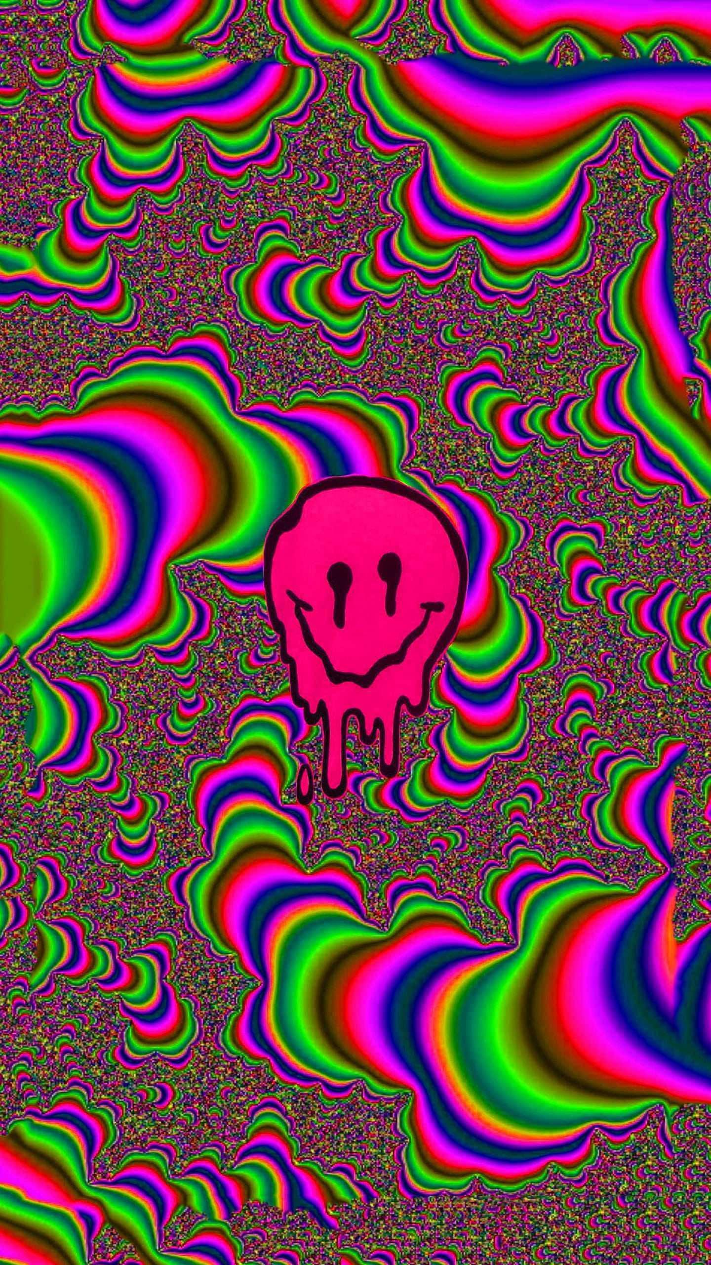Weirdcore Smiley On Optical Art — 1440x2560 wallpaper