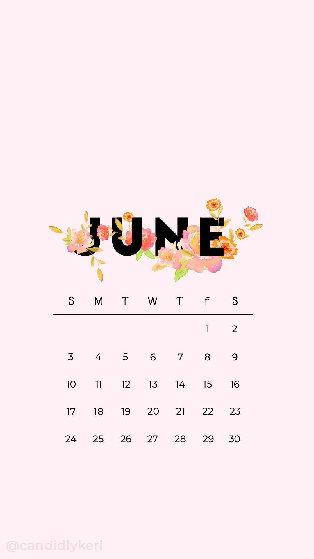 Welcome June with a beautiful pink flowery calendar! — 1080x1920 wallpaper