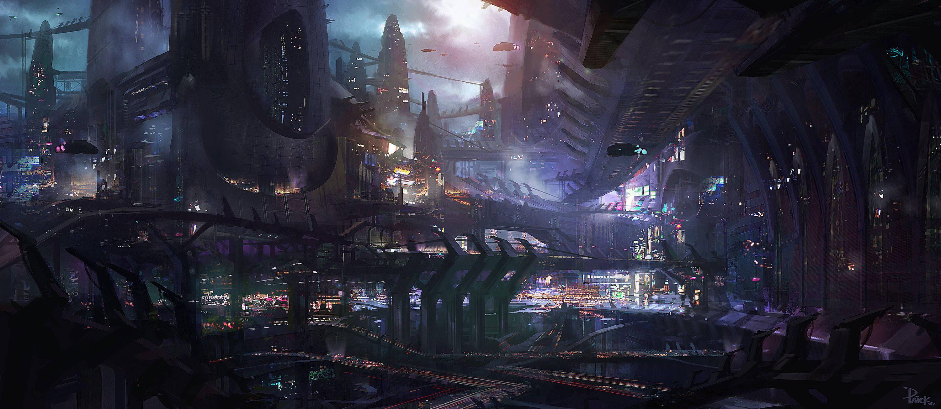 Welcome to the Science Fictional City of Cyberpunk — 3000x1305 wallpaper
