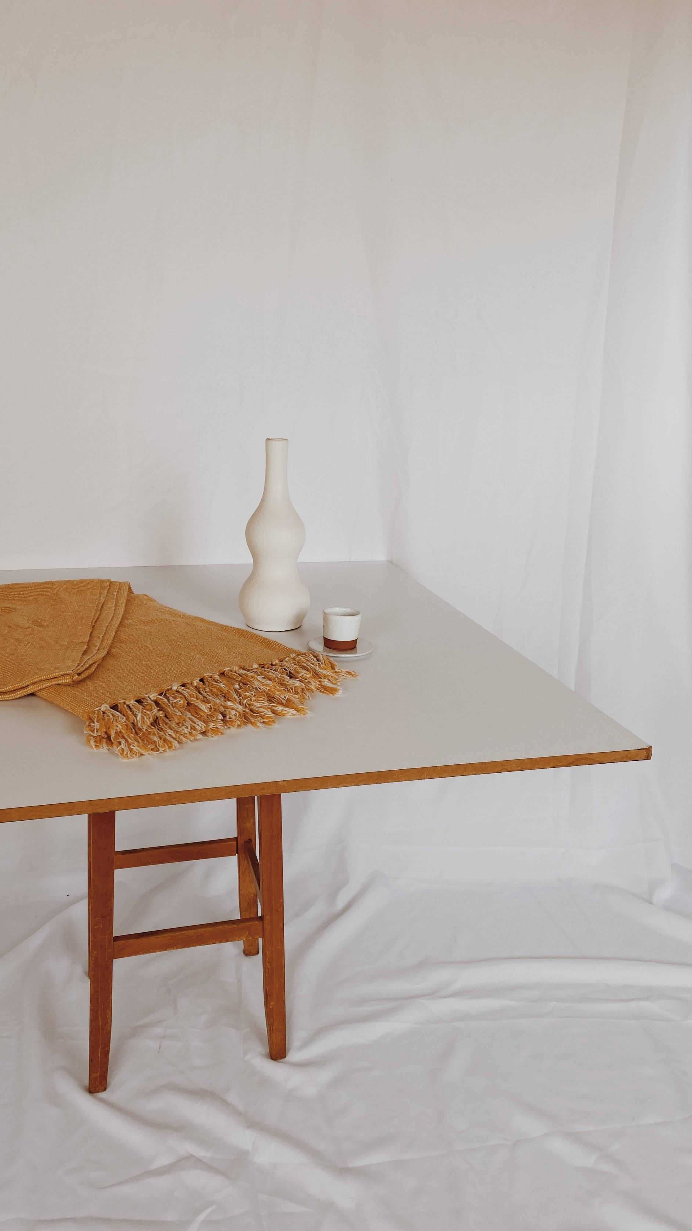 White Aesthetic Wooden Table — 2268x4032 wallpaper