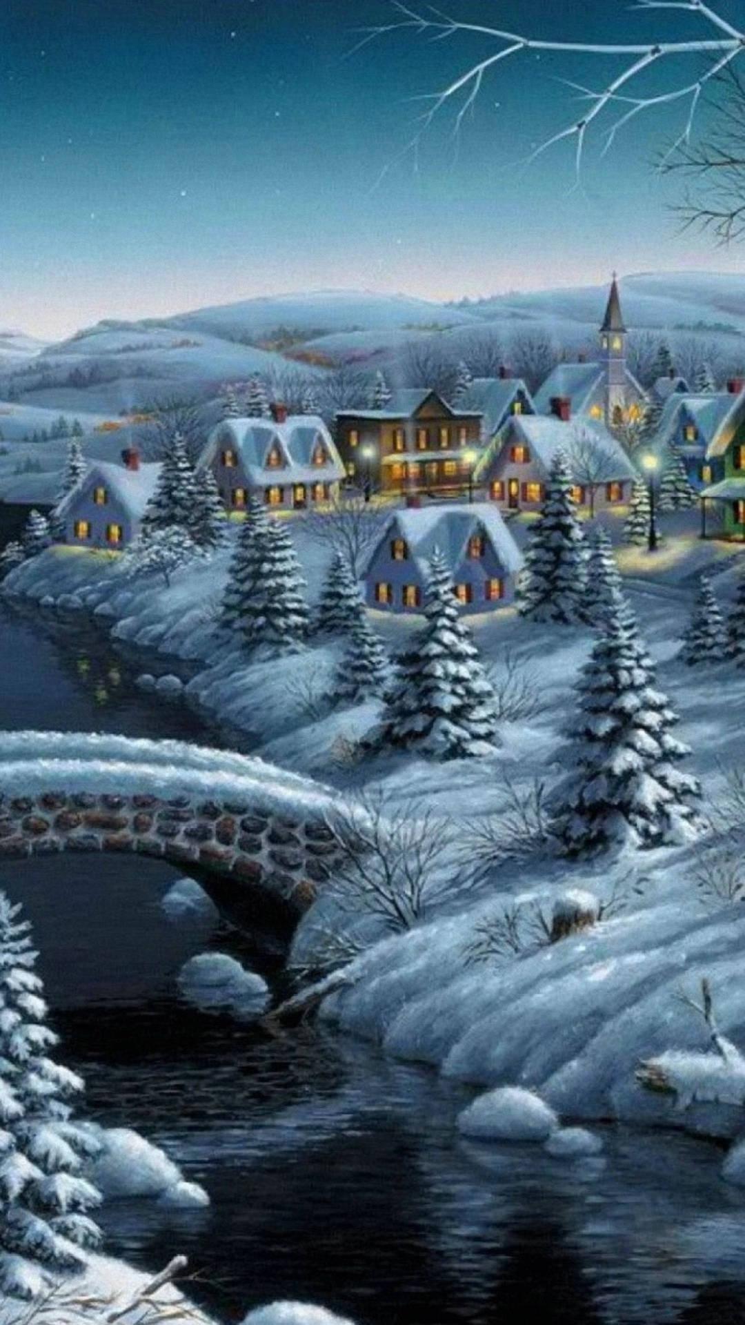 White Christmas Village Winter iPhone — 1080x1920 wallpaper