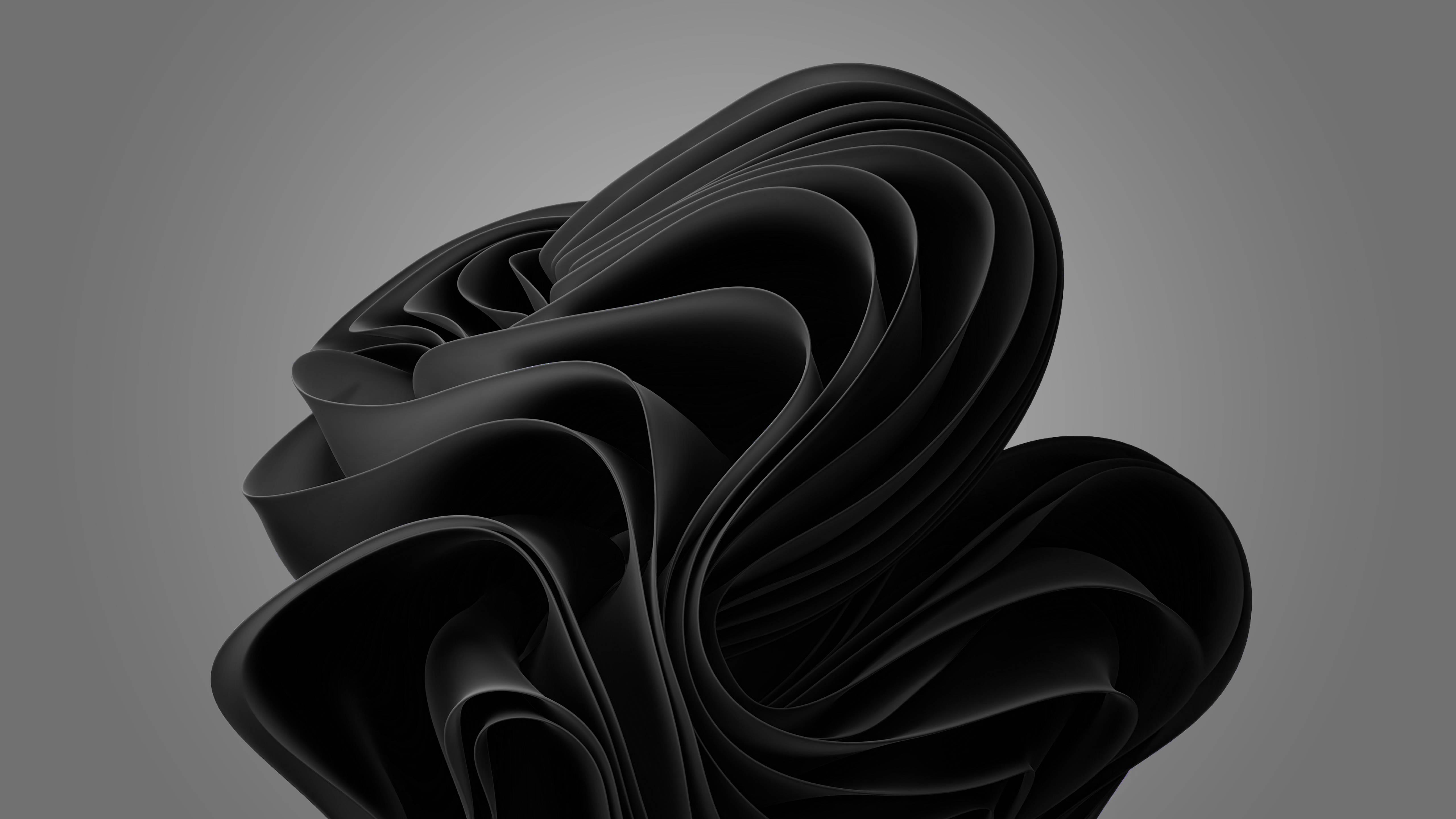 Windows 11 4K Black Wavy Layers — 5120x2880 wallpaper