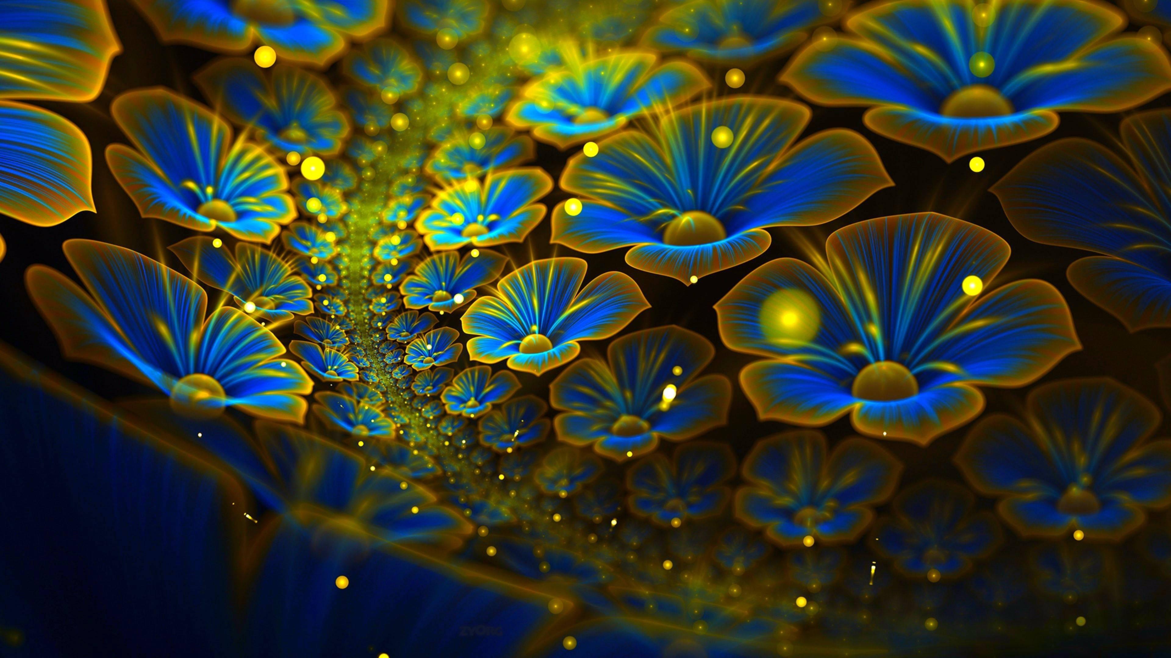 Windows 11 4K Golden Blue Flowers — 3840x2160 wallpaper