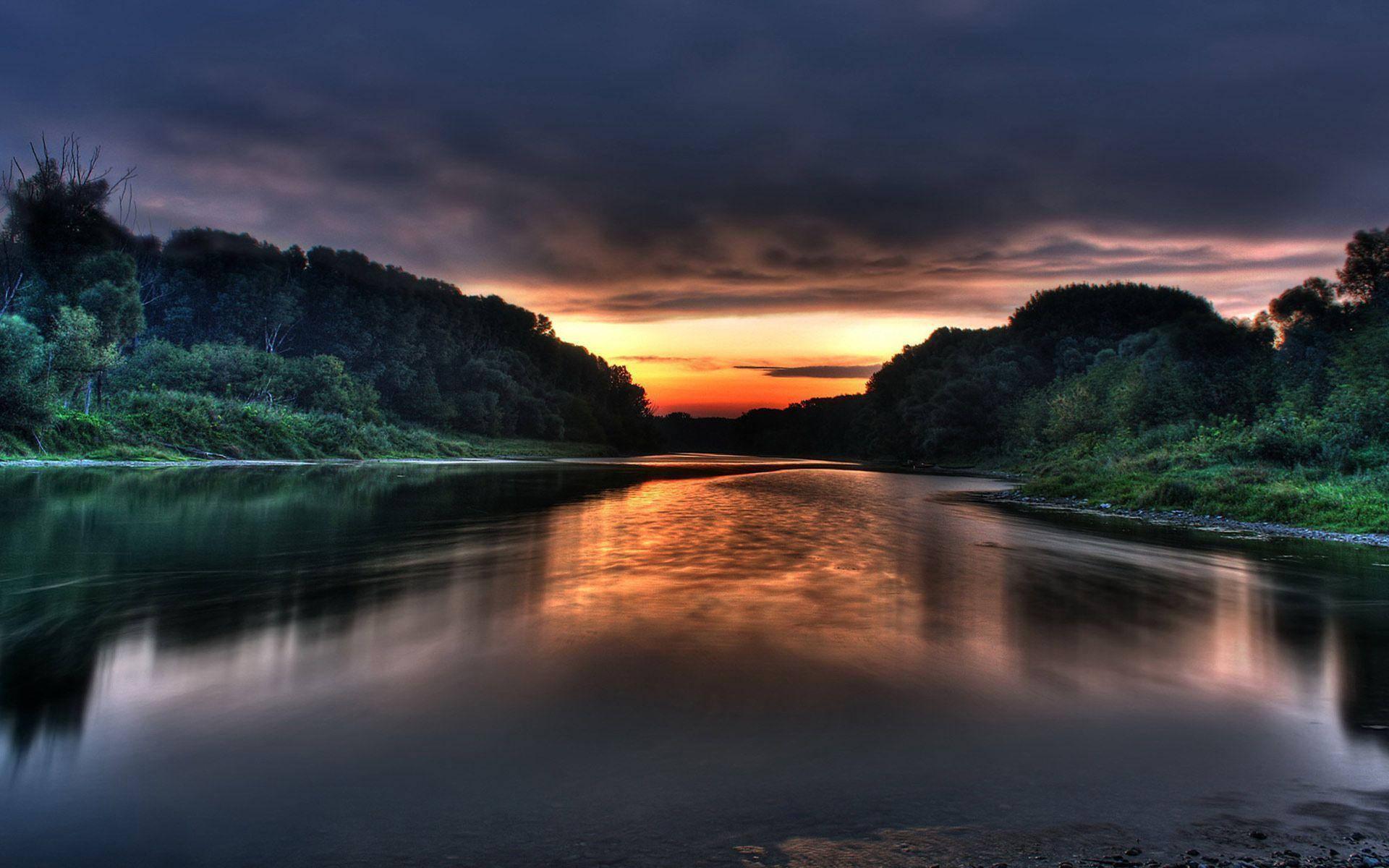 Windows 11 Sunset River — 1920x1200 wallpaper