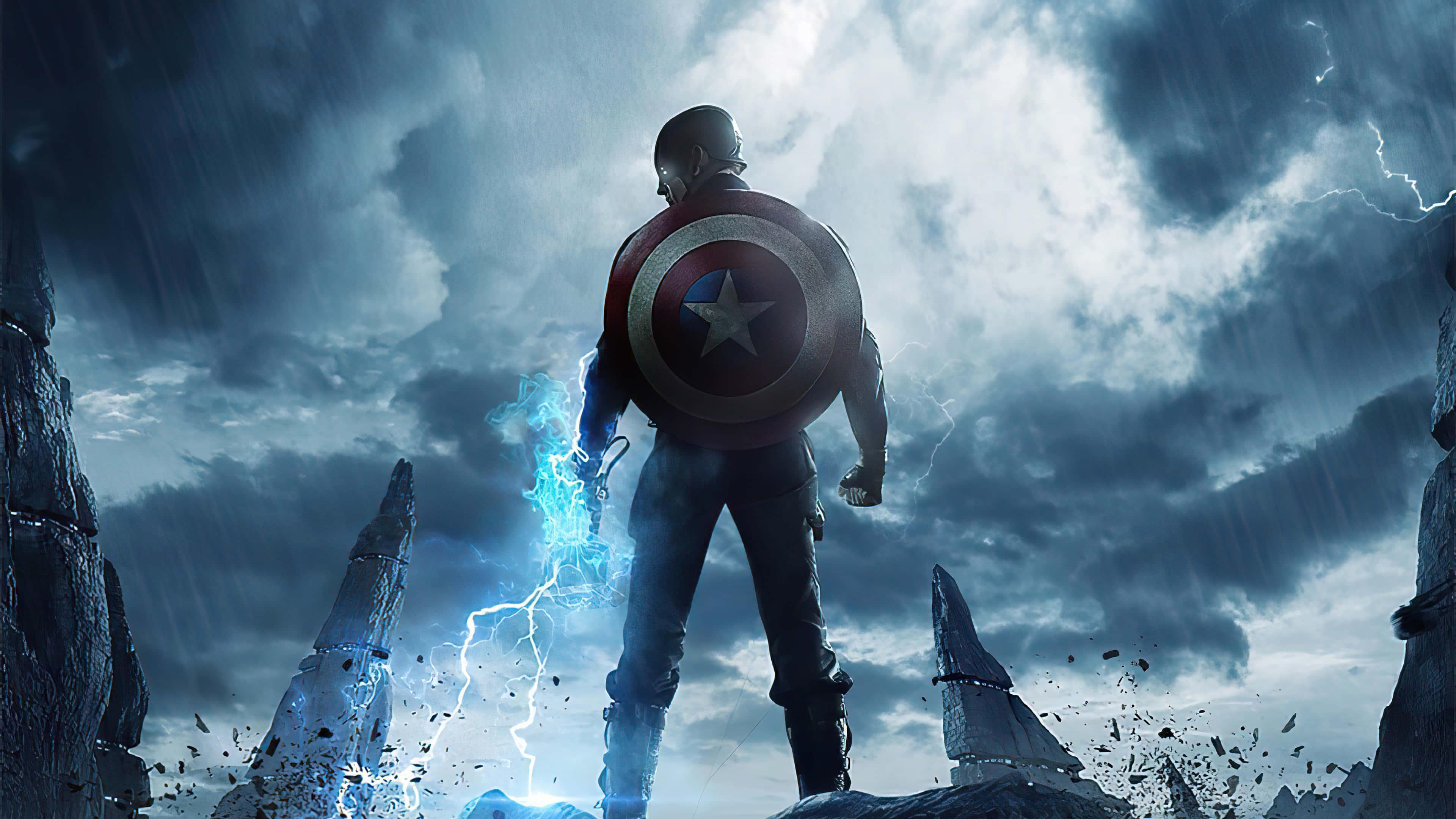 Worthy Captain America Holding Mjölnir Background — 3840x2160 wallpaper