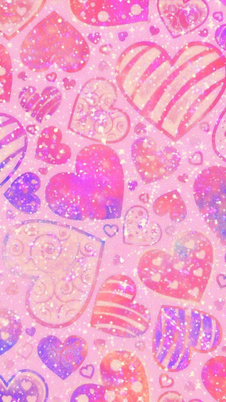 Y2k Aesthetic Glitter Hearts — 736x1309 wallpaper
