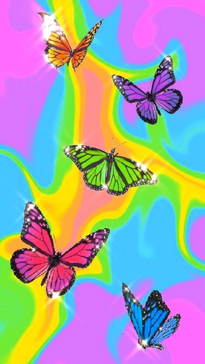 Y2k Aesthetic Rainbow Butterflies — 720x1280 wallpaper