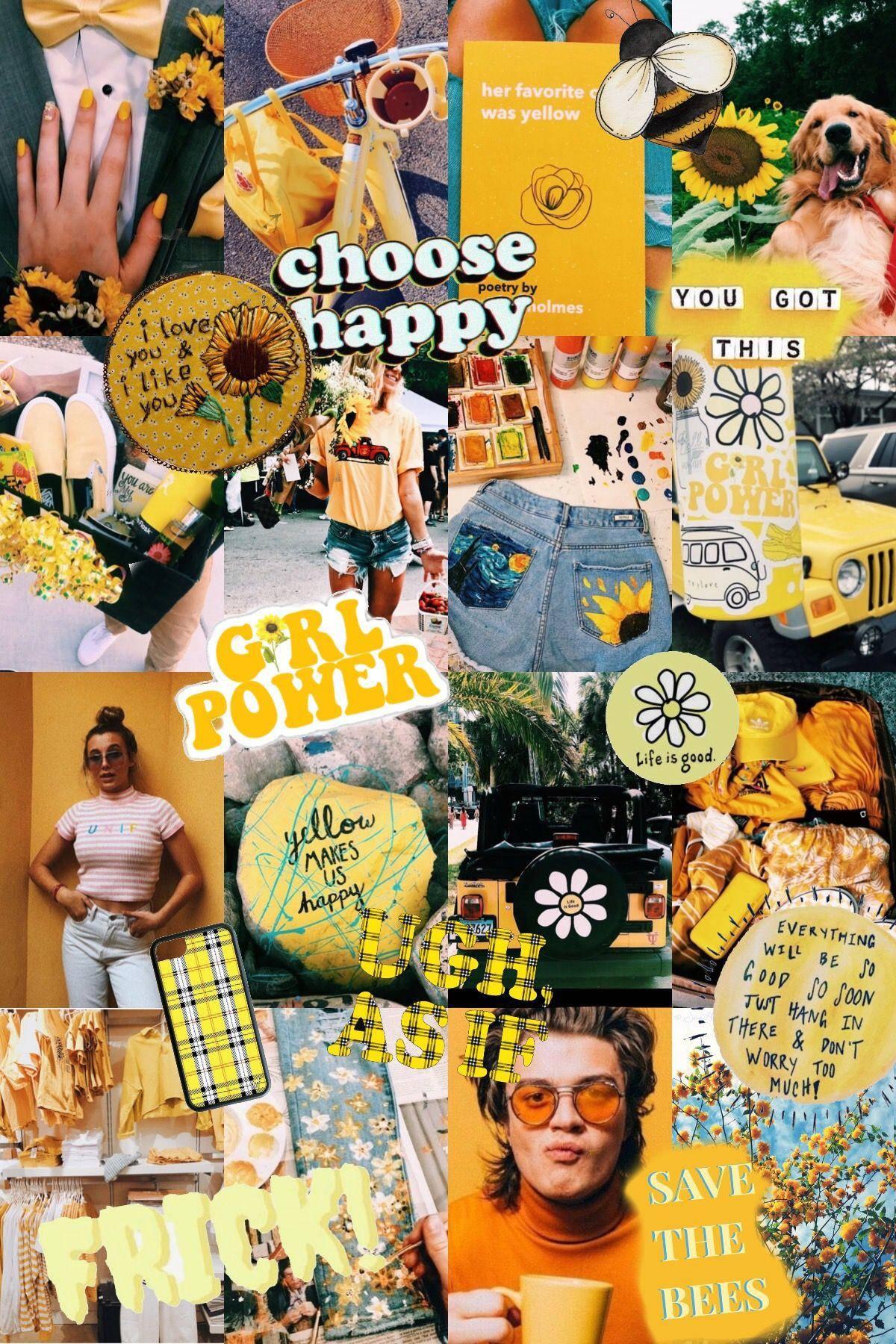Yellow Girl Power Aesthetic Collage — 1200x1800 wallpaper