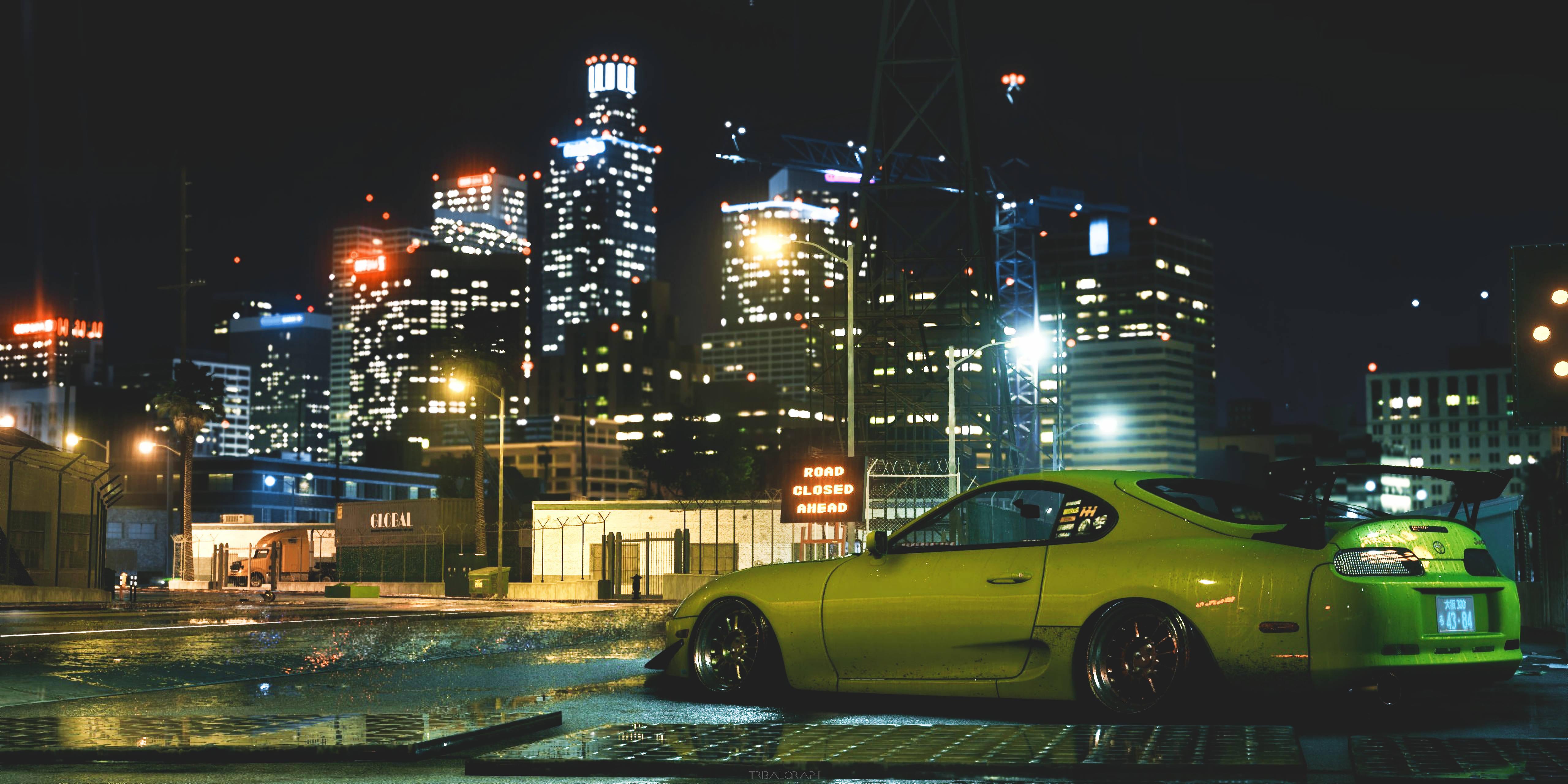 Yellow Toyota Supra Car — 5120x2560 wallpaper