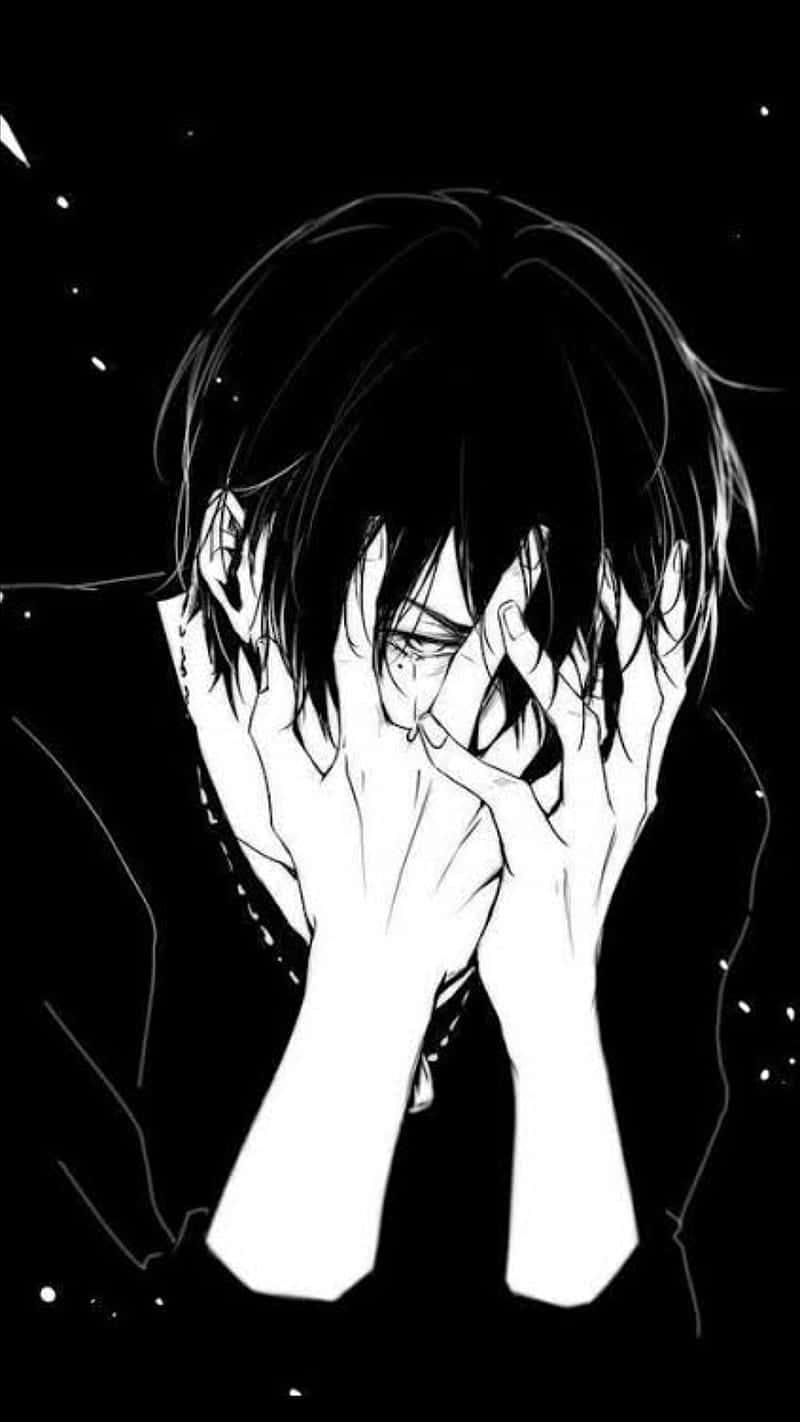 Young Dark Anime Boy Looking Upward