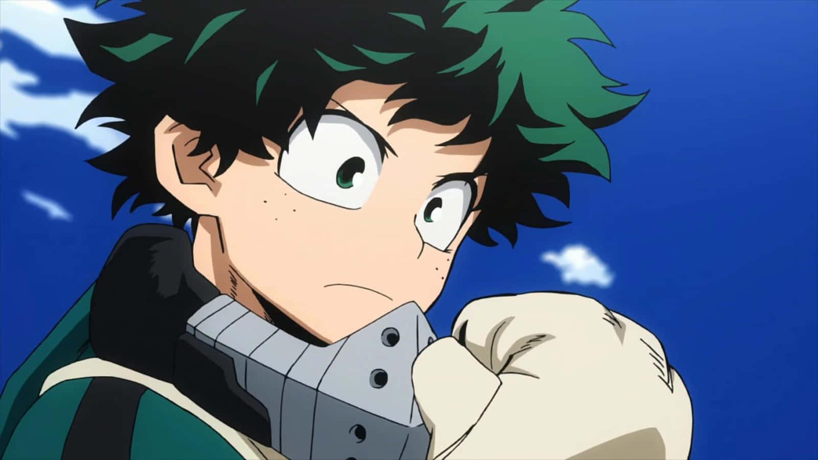 Young hero Midoriya Izuku beating villains in the Entrance Exam Arc — 1600x900 wallpaper