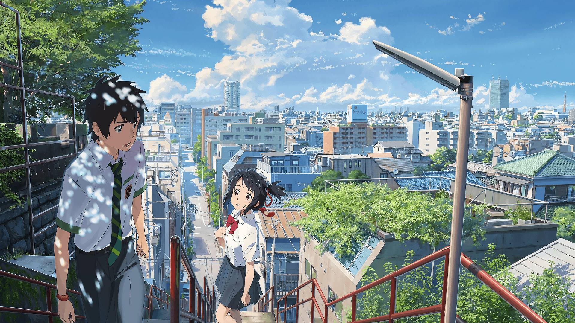 Your Name Mitsuha And Taki On The Staircase — 1920x1080 wallpaper