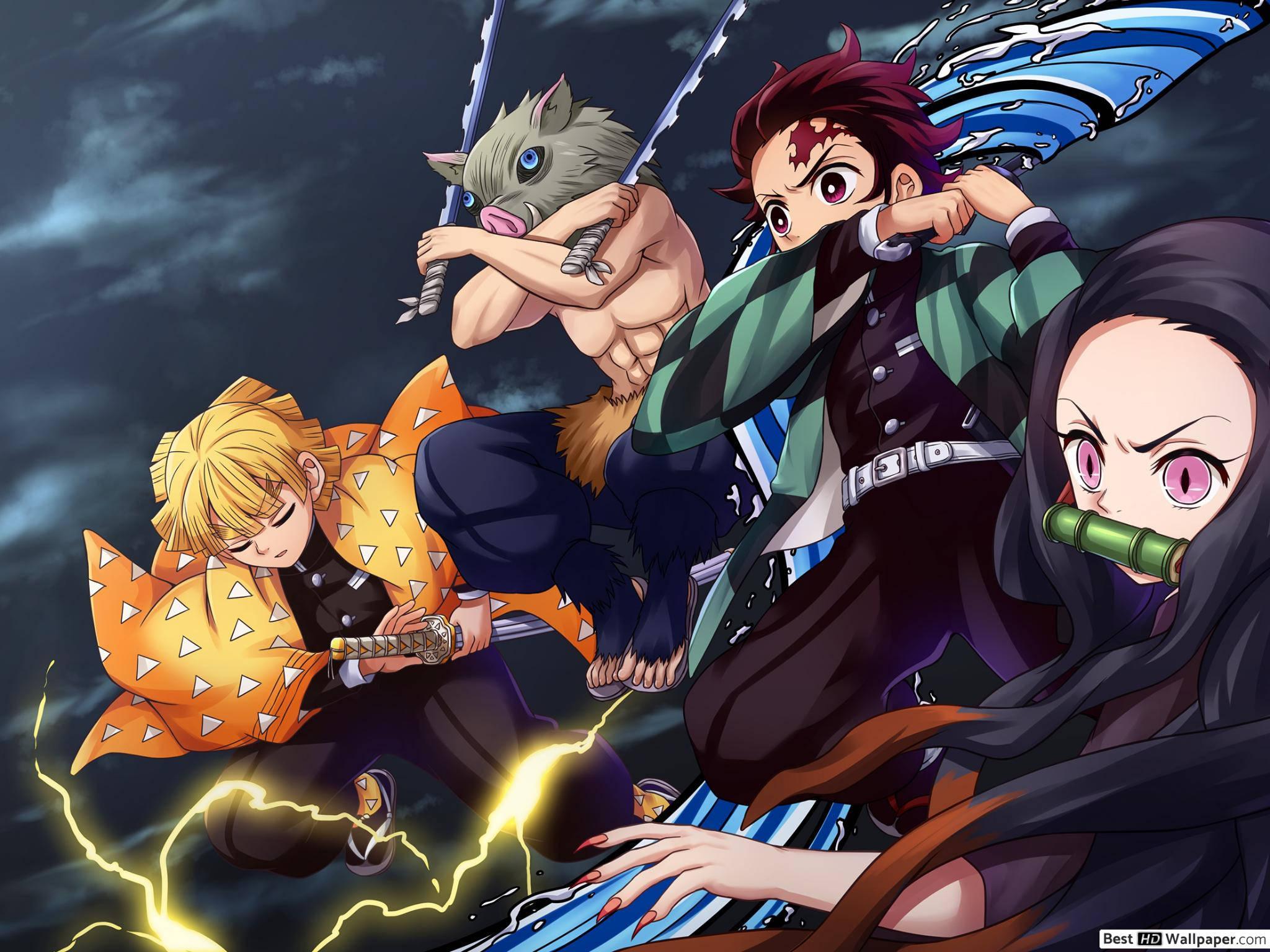 Zenitsu and Friends Vanquishing a Monstrous Threat — 2048x1536 wallpaper