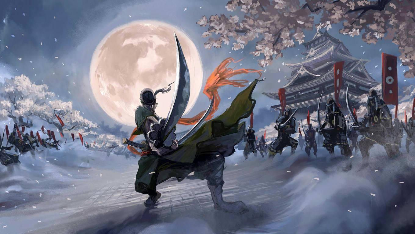 Zoro Battles Three Samurais — 1360x768 wallpaper